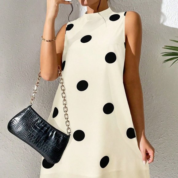 Apricot Boho Womens Polka Dot Print Sleeveless Dress - Picture 5 of 5